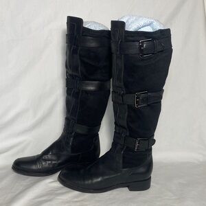 Cole Haan Nike Air Black Leather & Stretch Synthetic Boots with 3Buckles W-6B